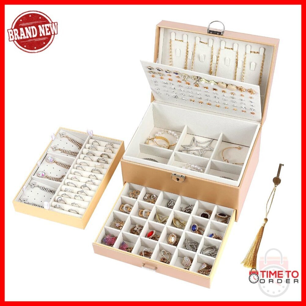 5-Layer Jewelry Organizer Box with Lock, Velvet Lined Storage for Earrings